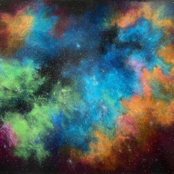a square of brightly coloured space in blue and orange