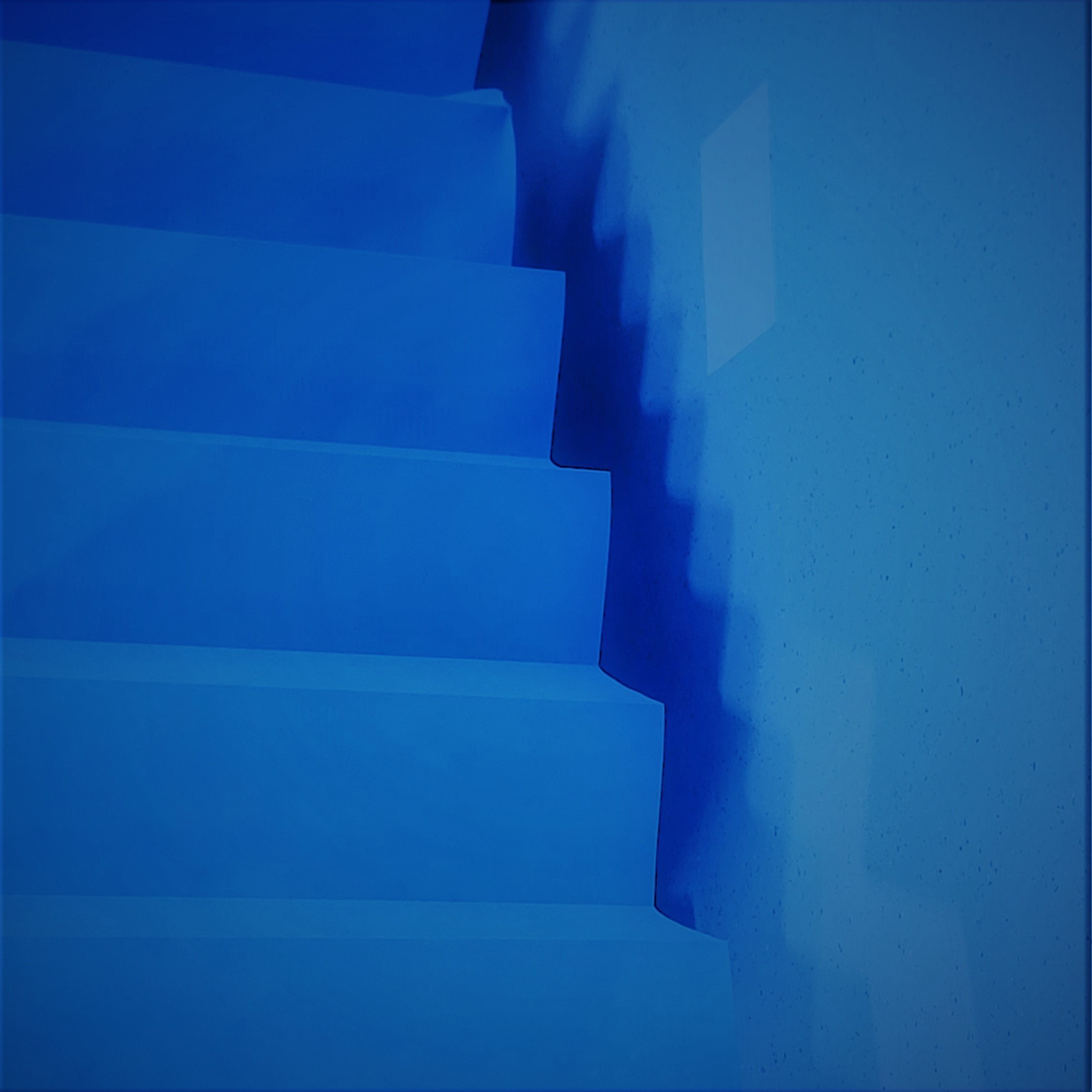 A staircase leading up to the left corner, with a blue tint.