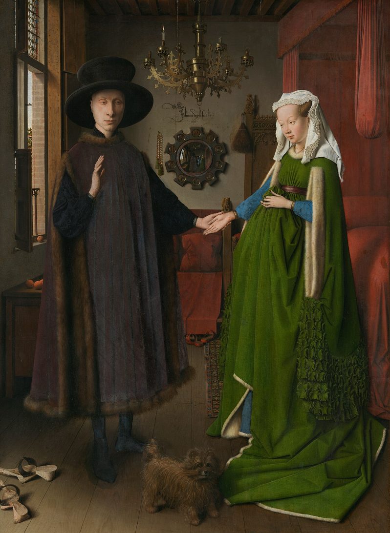 A painting of a couple who are welcoming a pregnancy, although neither of them look that happy about it.