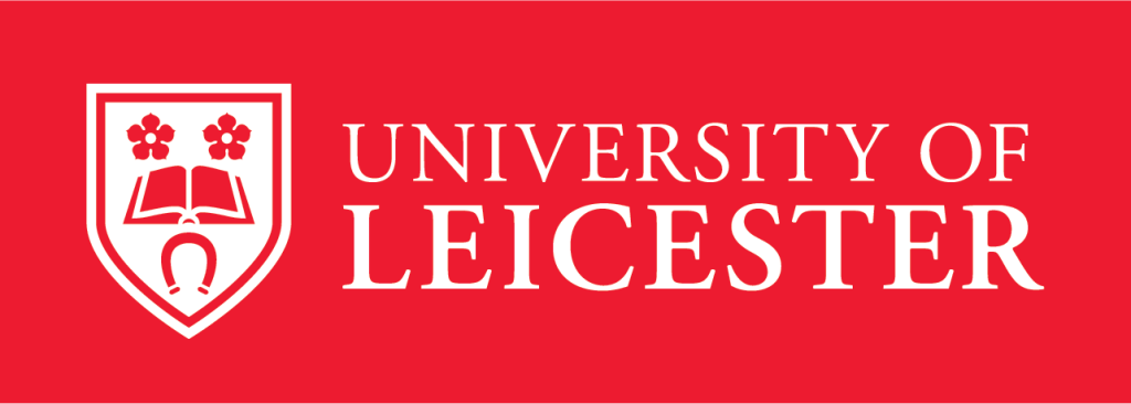 University of Leicester logo in white with a red background.