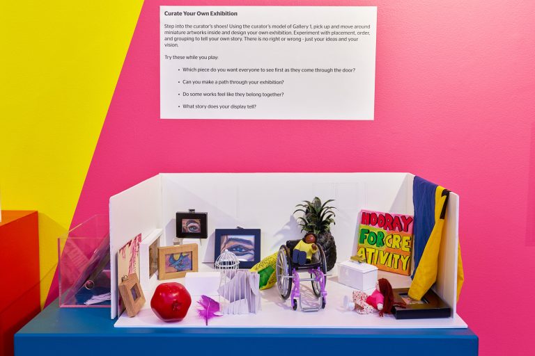 A miniature of gallery one in white, containing a range of items to create your own mini exhibition with.