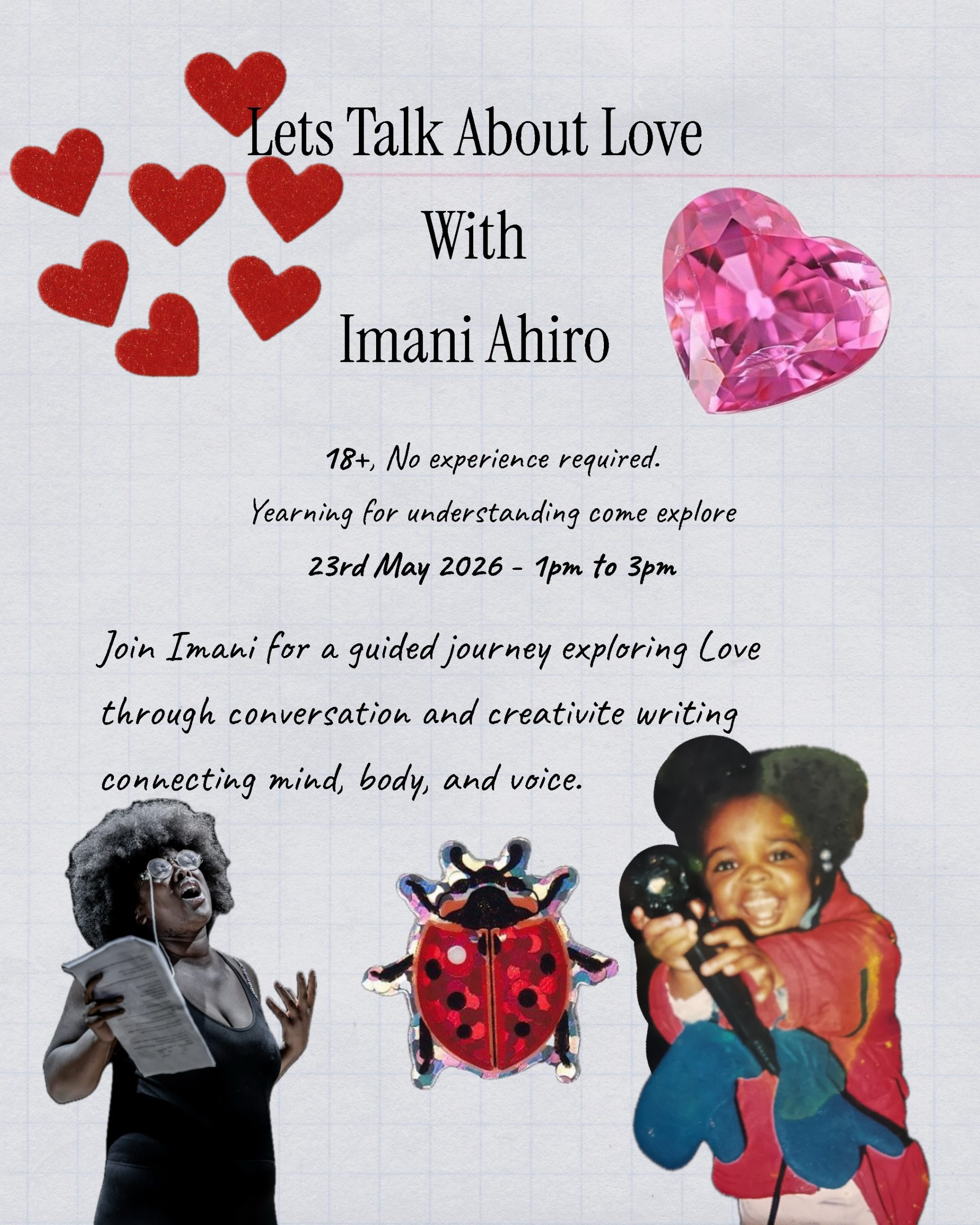 A grey poster filled with various hearts and two Black women surrounded by hearts.