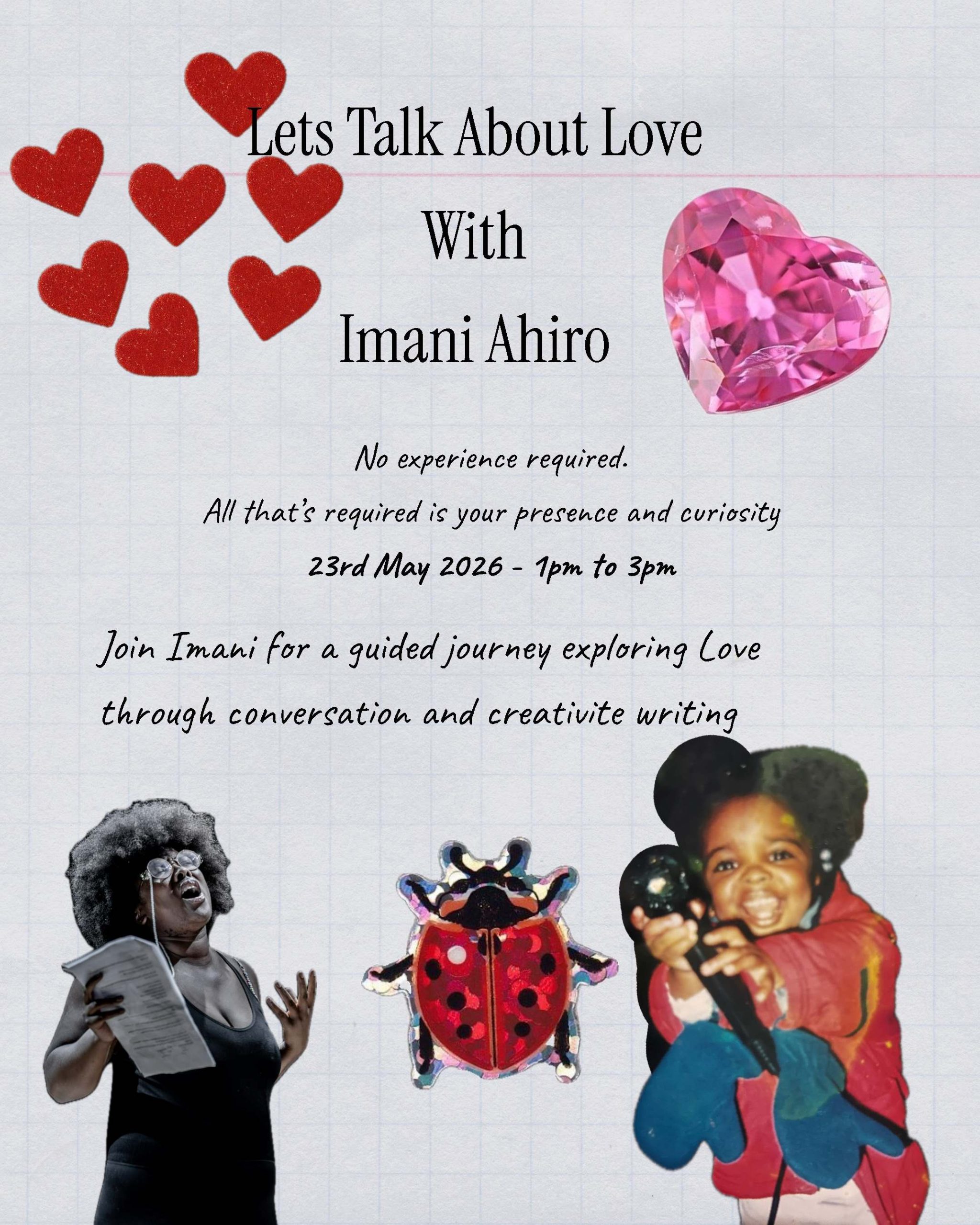 A grey poster filled with various hearts and two Black women surrounded by hearts.