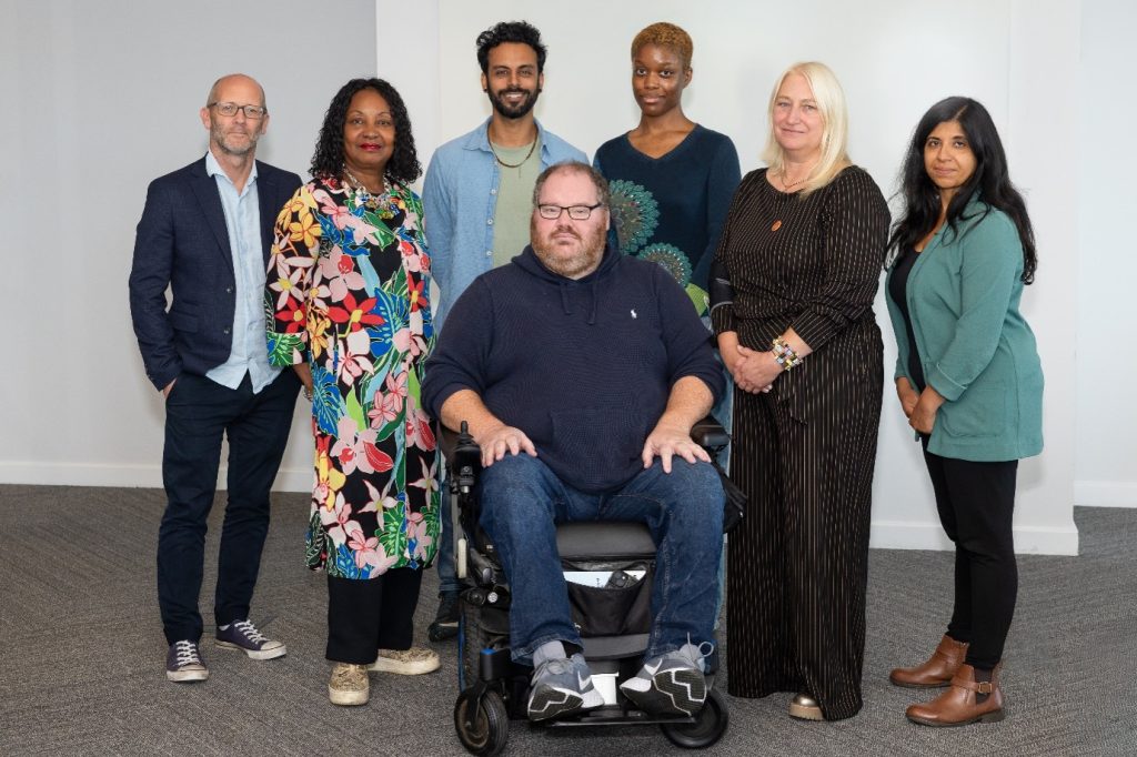 Attenborough Arts Centre Advisory Board members from left to right: Steve Williams, Jennifer Francis (Chair), Vishal Joshi, Simon Sansome, Destiny Oboh, Zoe Partington and Meera Saujani. [Advisory Board members not pictured: Professor Neil Chakraborti, Emeka Ejiofor, Sonal Joshi]